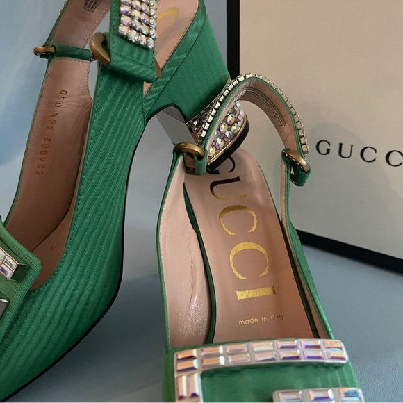 Rare Gucci Green Moire & Crystal Slingback heels 36.5 - Picture 4 of 12